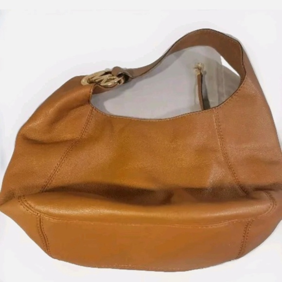 Michael Kors Hobo Bag Brown PebbleL leather Gold Logo Magnet Closure - Picture 9 of 9